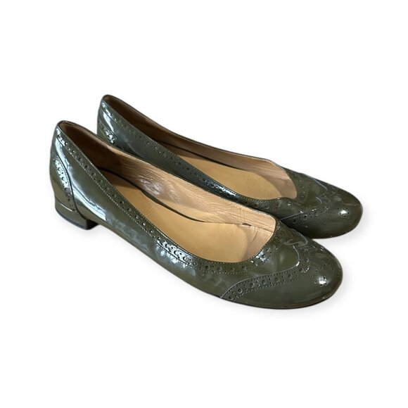 Miu Miu Patent Olive Green Brogue Round-Toe Low Heel Pumps 39 EU - Picture 2 of 10